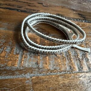 White and Silver Tone Metalic Beaded Wrap Bracelet